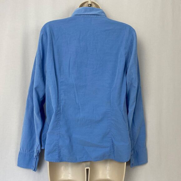 Vintage Talbots Corduroy Button Up Top Medium Blue Pin Tuck Pleat Fine Wale Y2K - Picture 5 of 13
